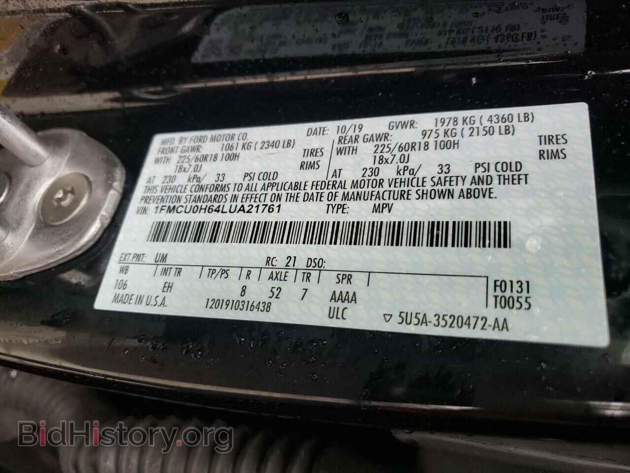 2020 FORD ESCAPE - VIN: 1FMCU0H64LUA21761 - Photo 10