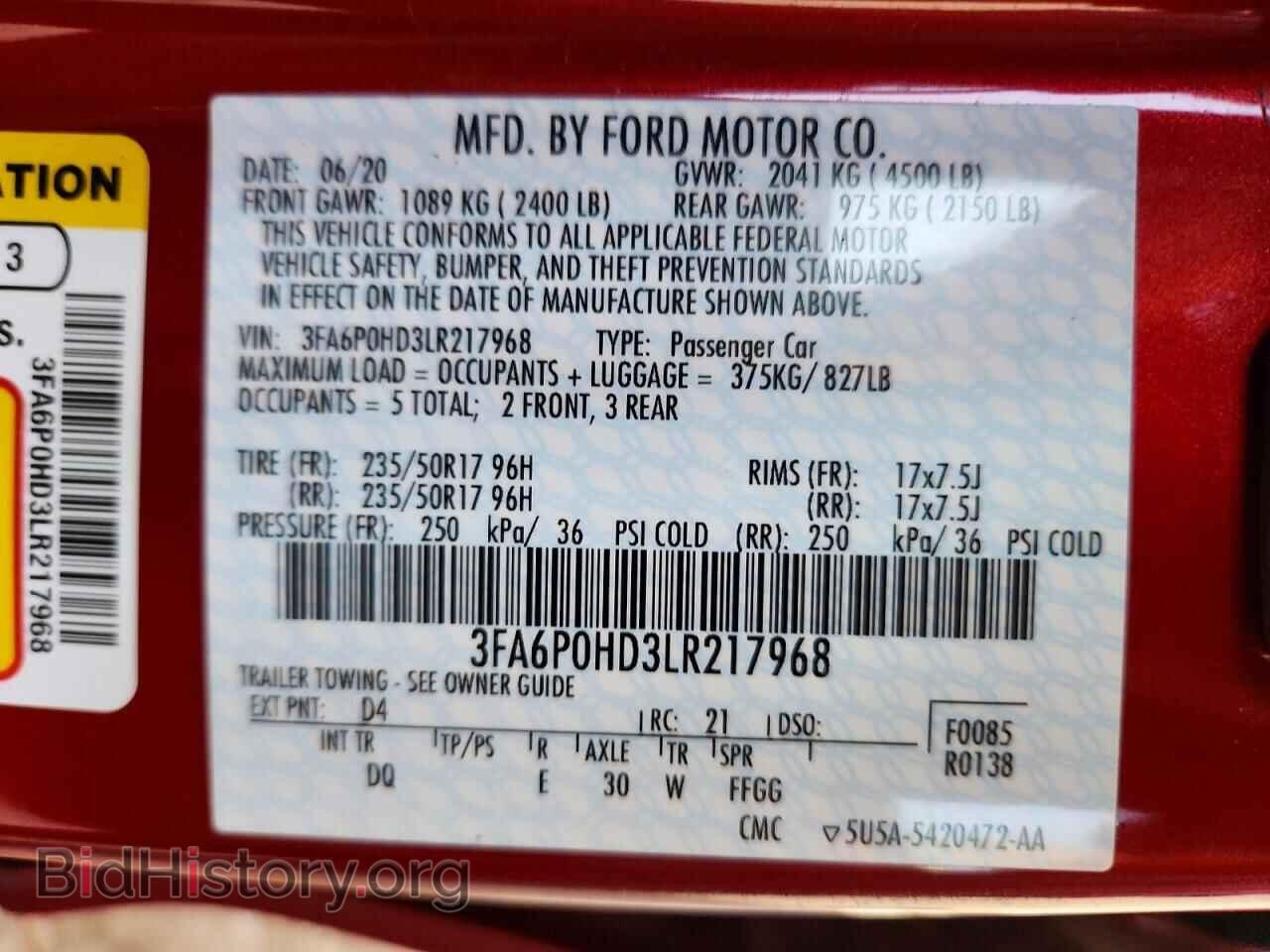2020 FORD FUSION - VIN: 3FA6P0HD3LR217968 - Фото 12