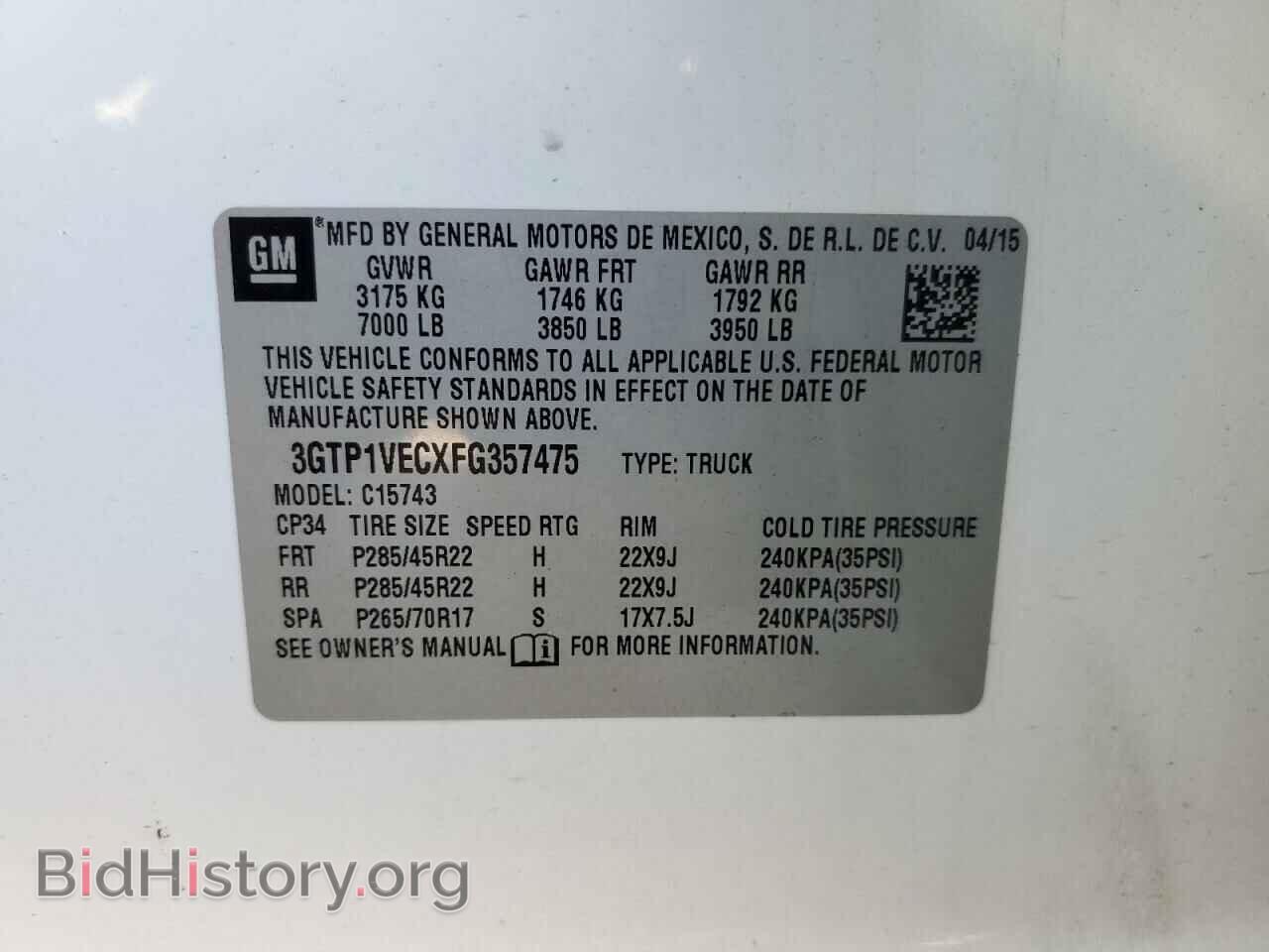 2015 GMC SIERRA - VIN: 3GTP1VECXFG357475 - Photo 12