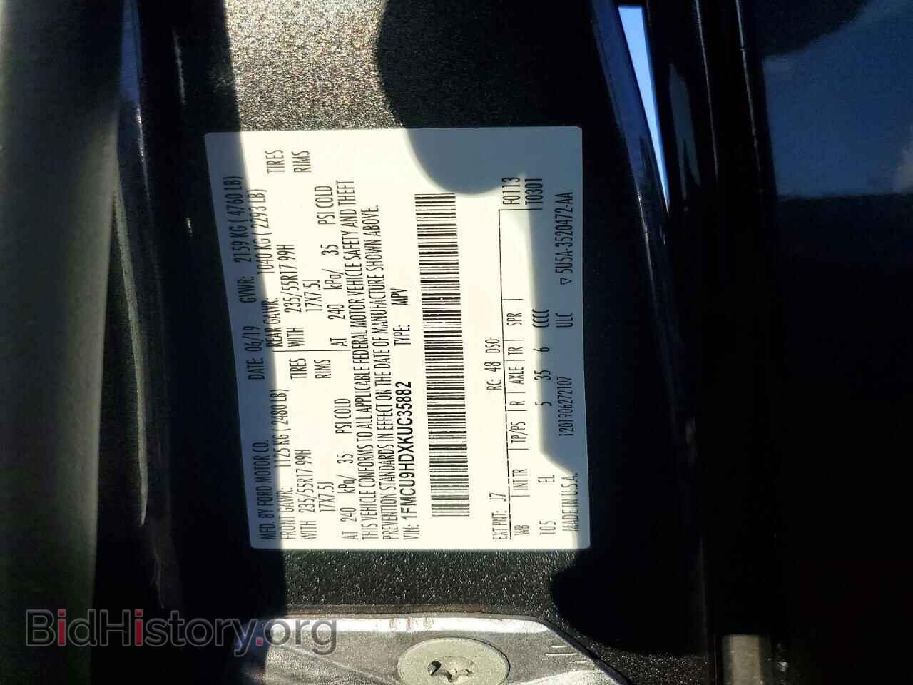 2019 FORD ESCAPE - VIN: 1FMCU9HDXKUC35882 - Фото 12