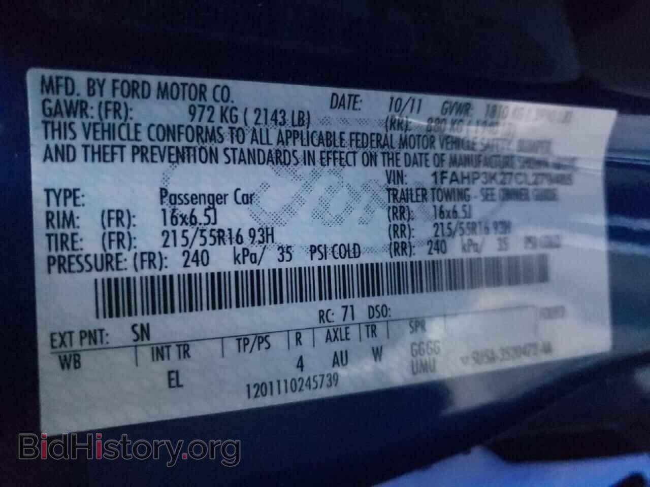2012 FORD FOCUS - VIN: 1FAHP3K27CL279485 - Фото 10