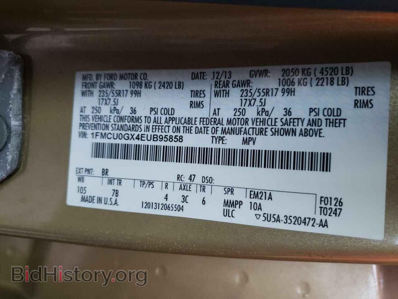 2014 FORD ESCAPE - VIN: 1FMCU0GX4EUB95858 - Фото 10