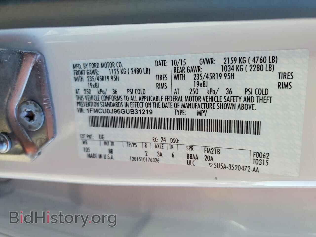 2016 FORD ESCAPE - VIN: 1FMCU0J96GUB31219 - Photo 13