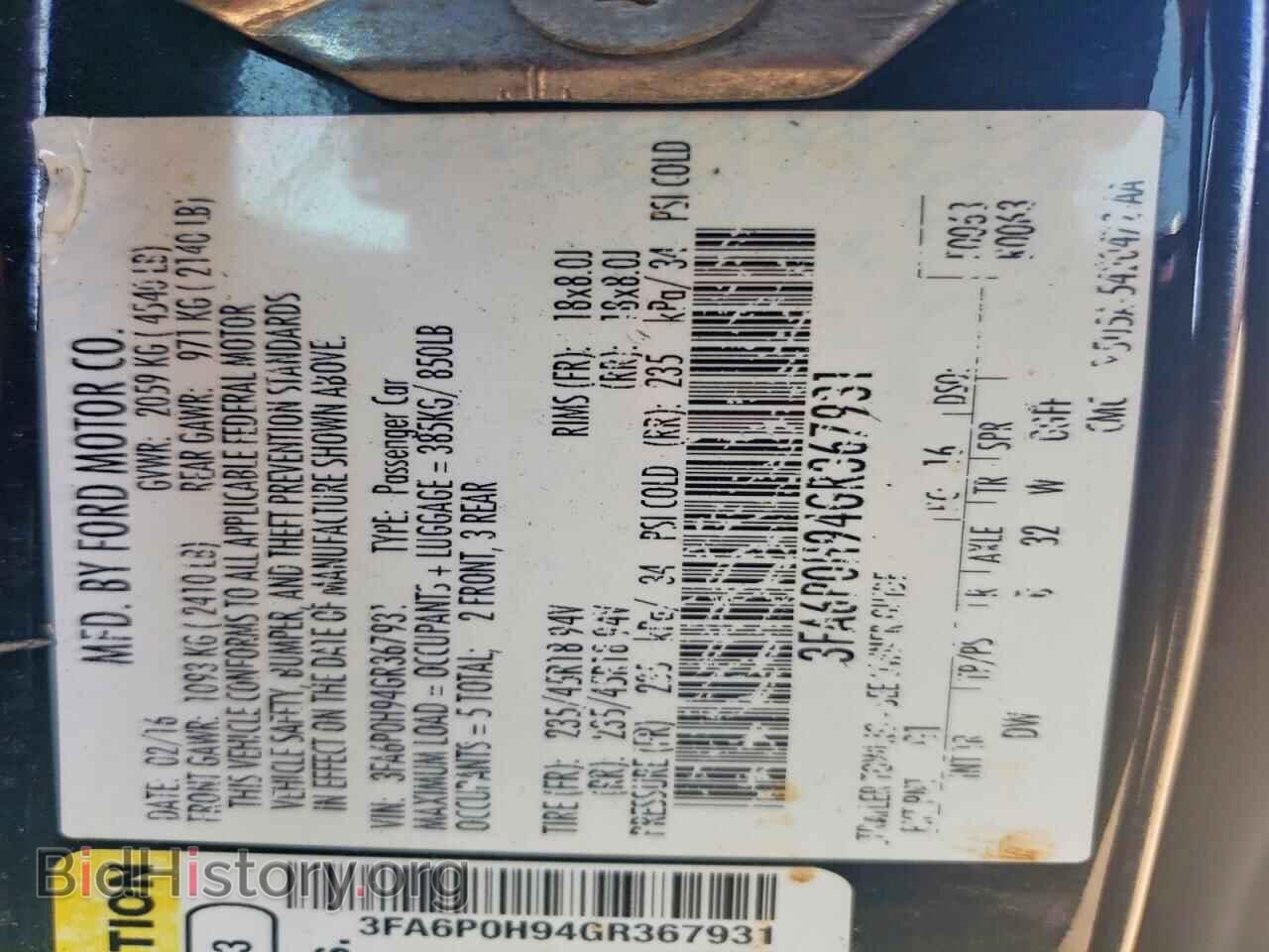 2016 FORD FUSION - VIN: 3FA6P0H94GR367931 - Photo 13
