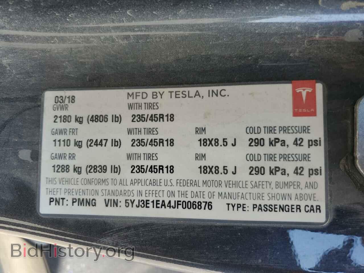 2018 TESLA MODEL 3 - VIN: 5YJ3E1EA4JF006876 - Фото 13