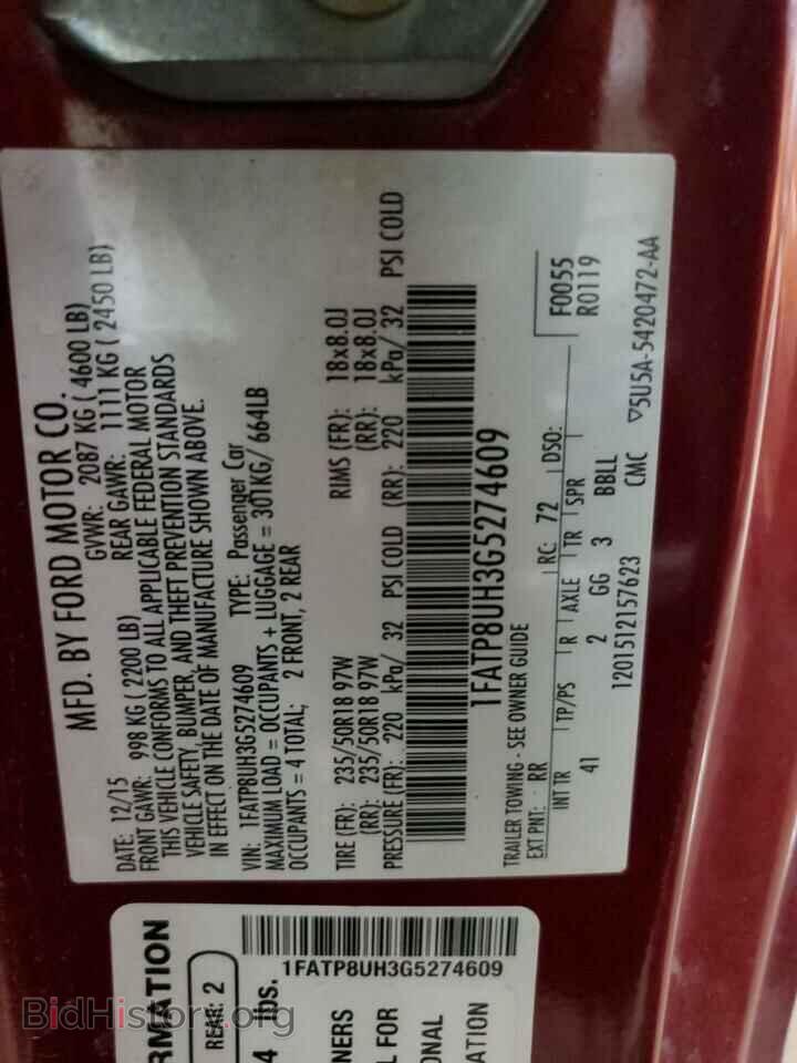 2016 FORD ALL Models - VIN: 1FATP8UH3G5274609 - Фото 12