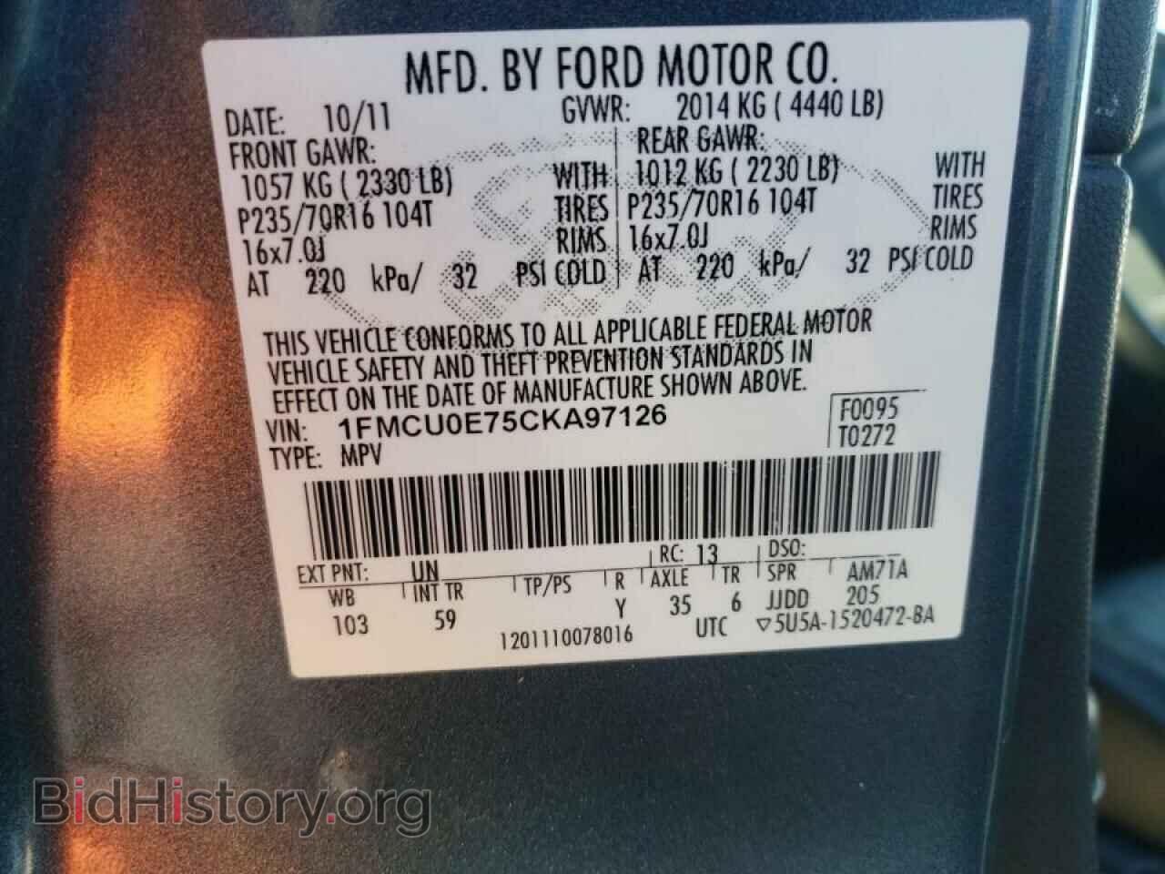 2012 FORD ESCAPE - VIN: 1FMCU0E75CKA97126 - Фото 10