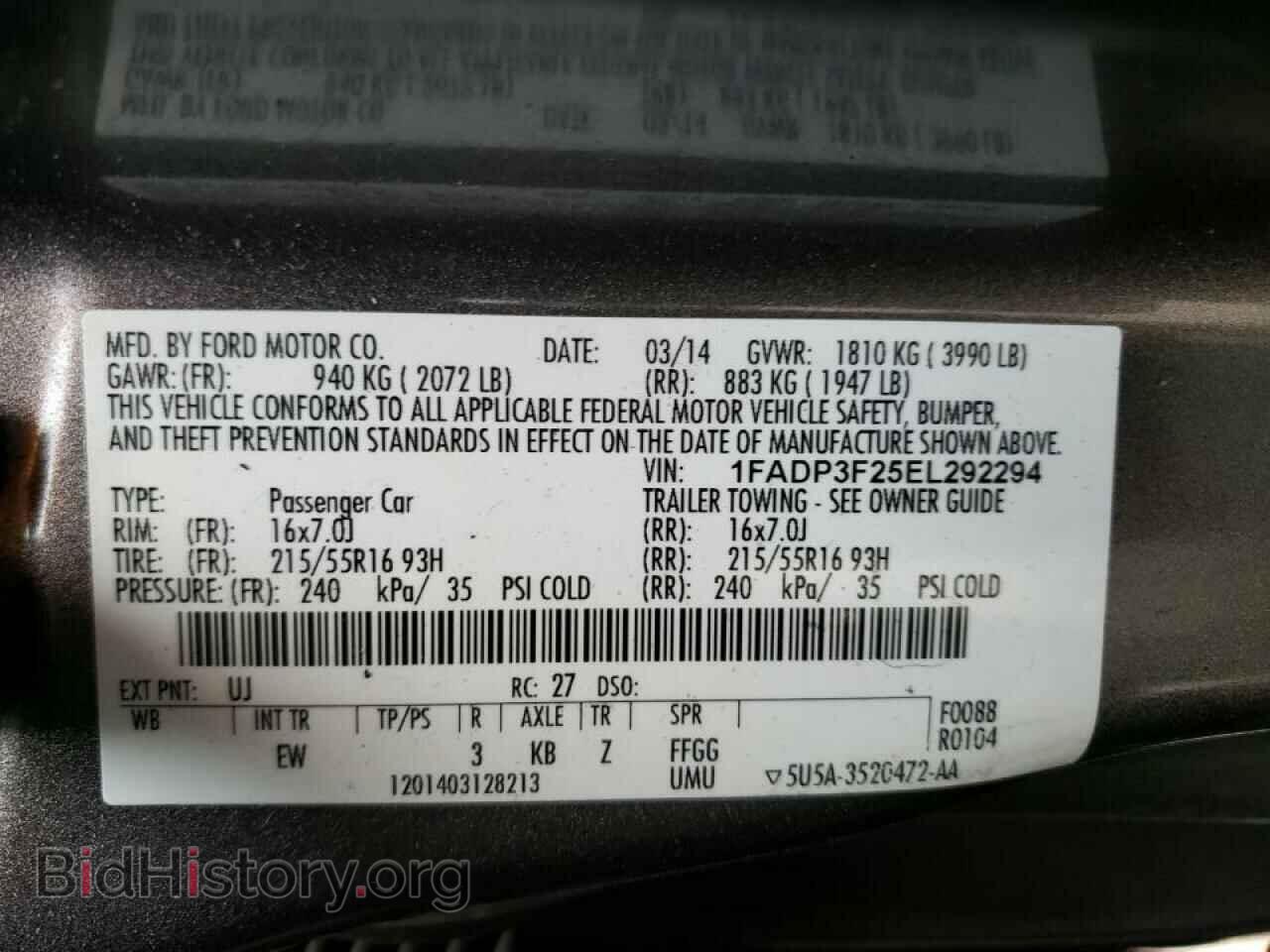 2014 FORD FOCUS - VIN: 1FADP3F25EL292294 - Фото 10
