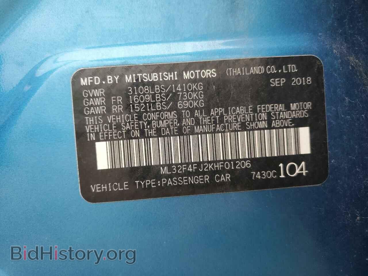 2019 MITSUBISHI MIRAGE - VIN: ML32F4FJ2KHF01206 - Фото 12