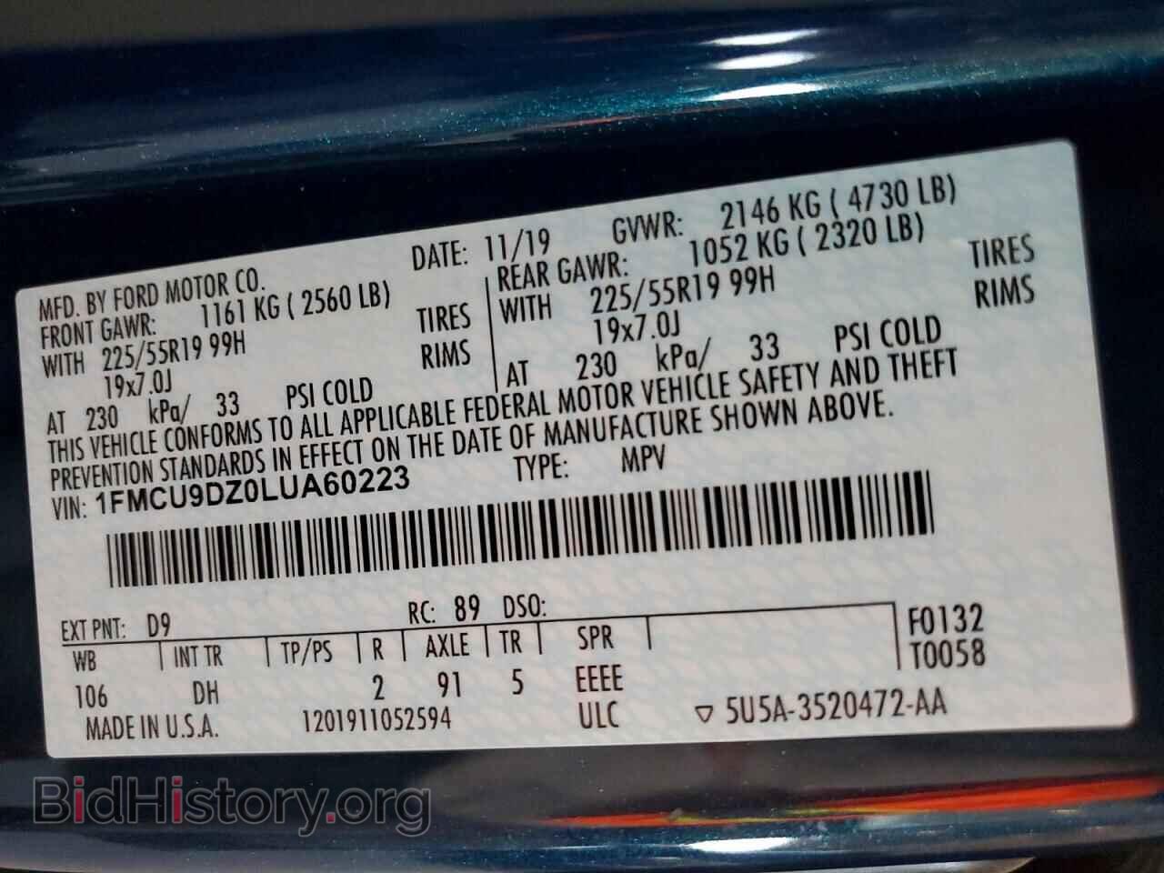 2020 FORD ESCAPE - VIN: 1FMCU9DZ0LUA60223 - Фото 12