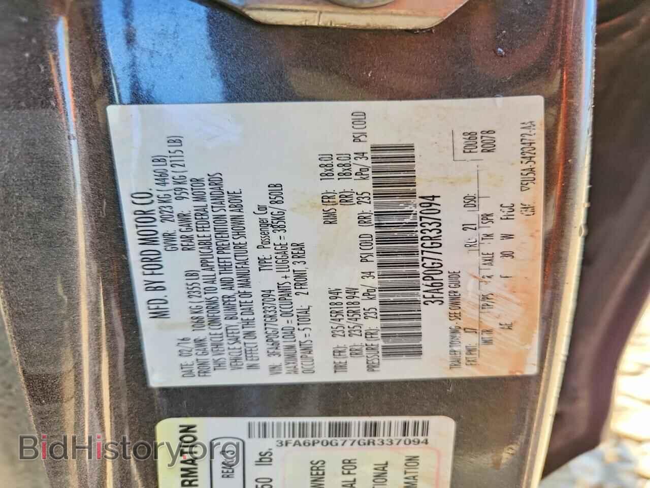 2016 FORD FUSION - VIN: 3FA6P0G77GR337094 - Photo 13