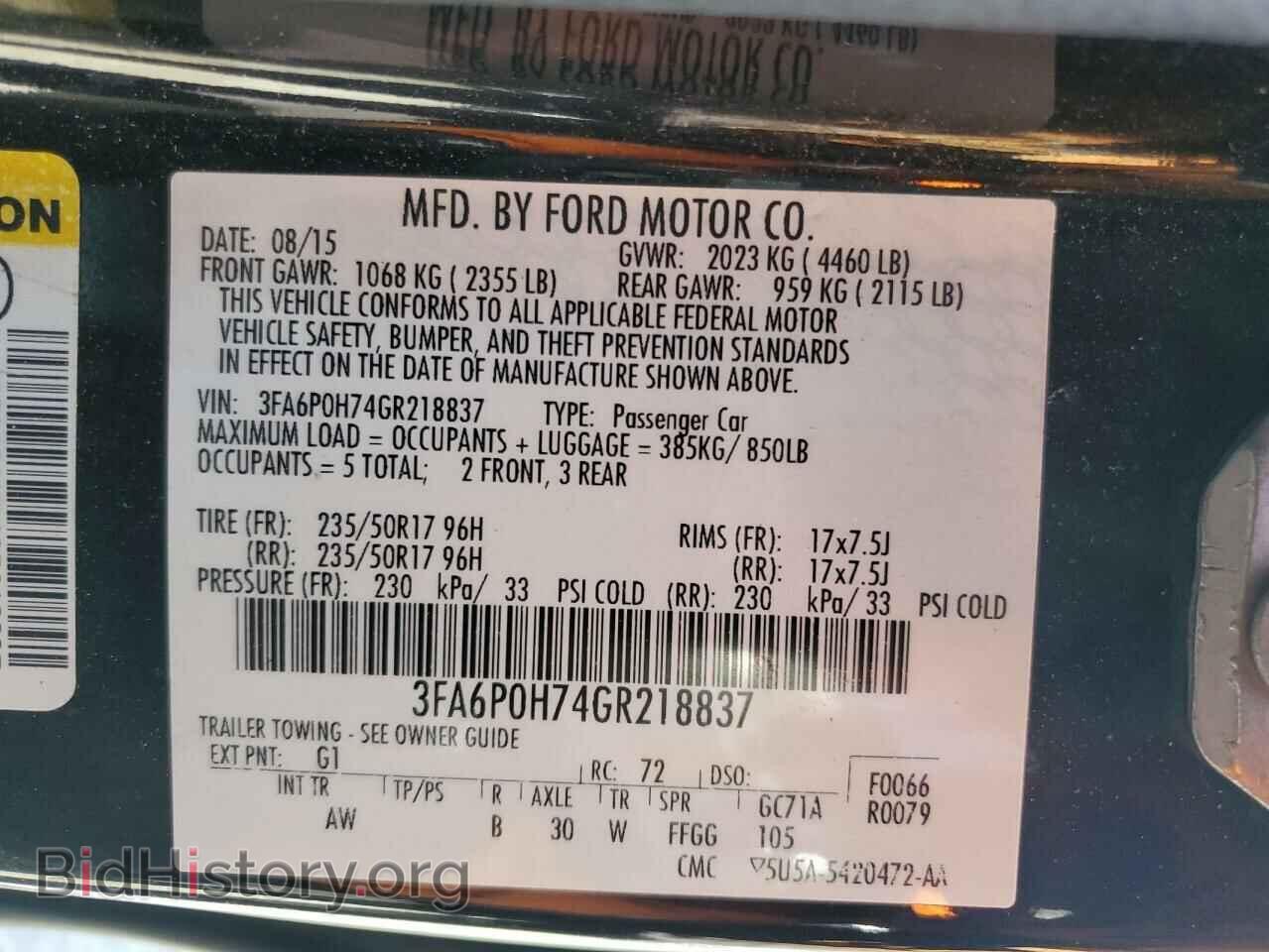 2016 FORD FUSION - VIN: 3FA6P0H74GR218837 - Photo 12