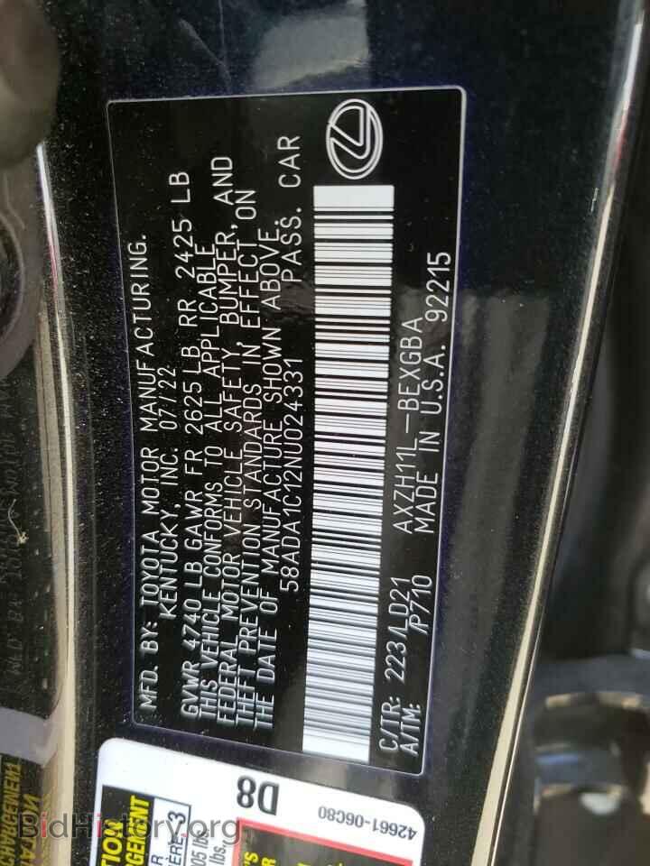 2022 LEXUS ES300 - VIN: 58ADA1C12NU024331 - Фото 12