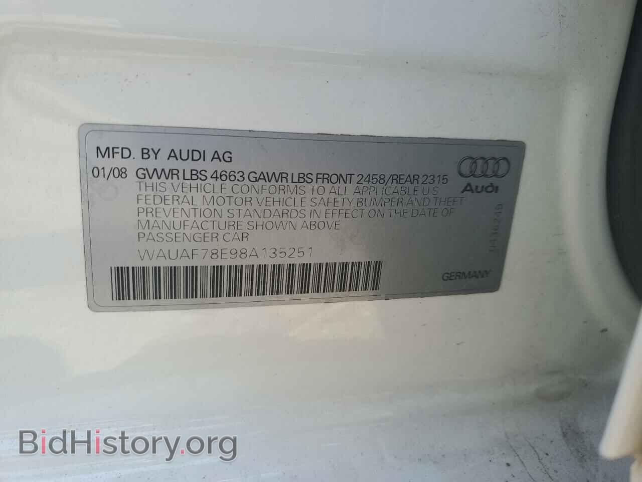 2008 AUDI A4 - VIN: WAUAF78E98A135251 - Фото 12