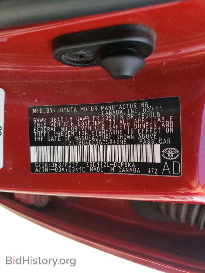 2011 TOYOTA COROLLA - VIN: 2T1BU4EE2BC594995 - Фото 10