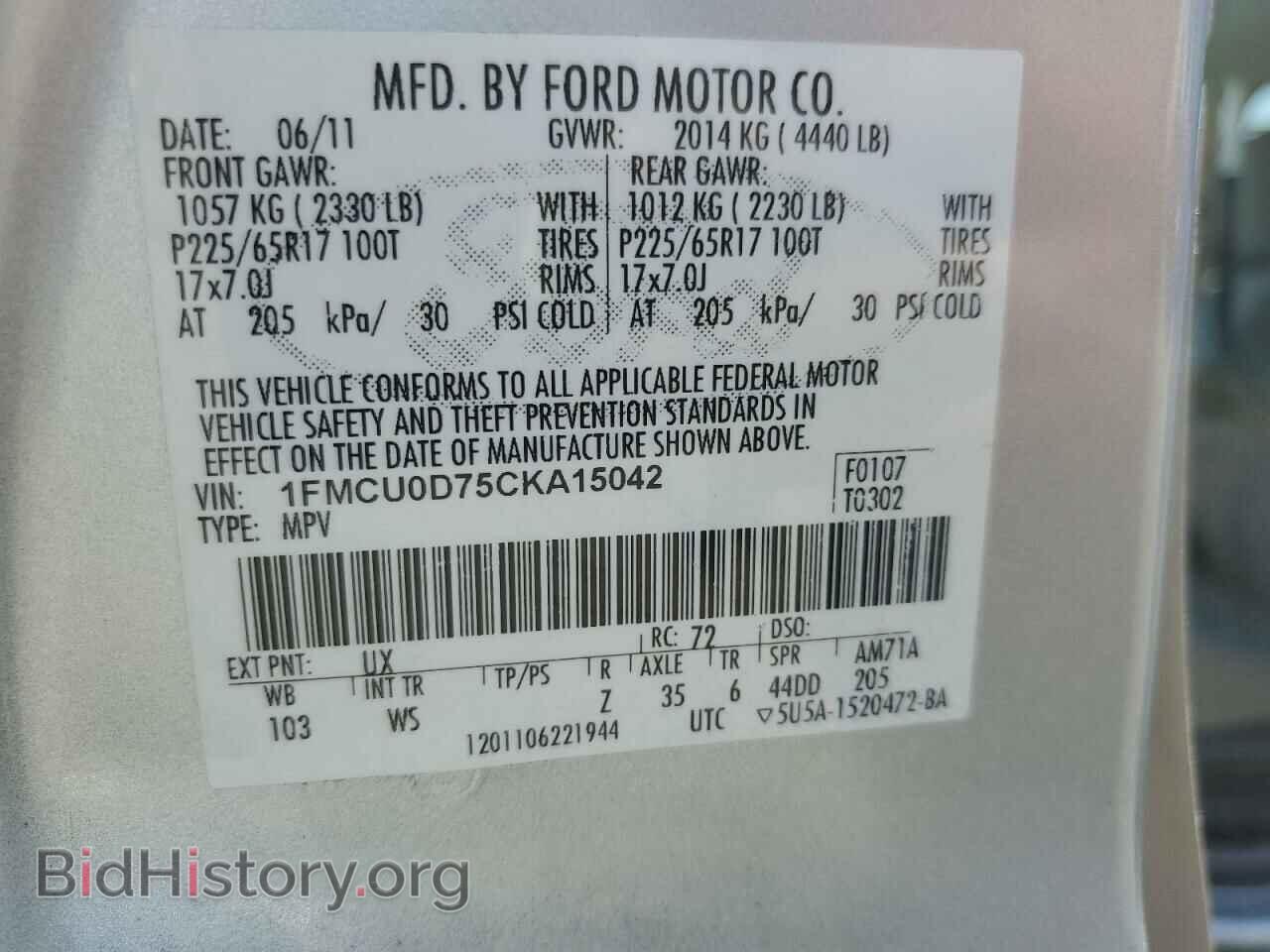 2012 FORD ESCAPE - VIN: 1FMCU0D75CKA15042 - Фото 14