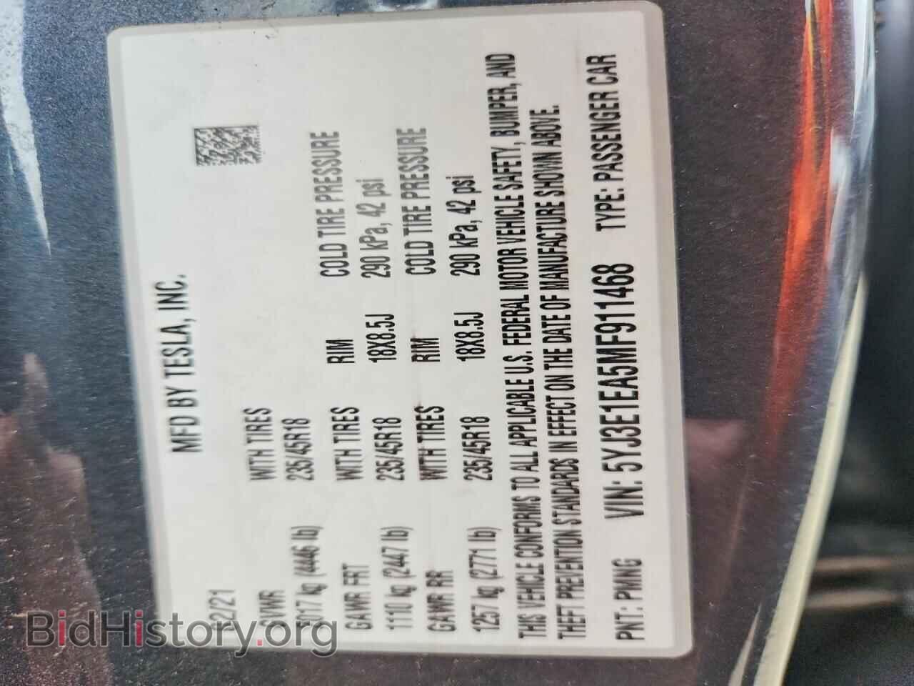 2021 TESLA MODEL 3 - VIN: 5YJ3E1EA5MF911468 - Фото 13