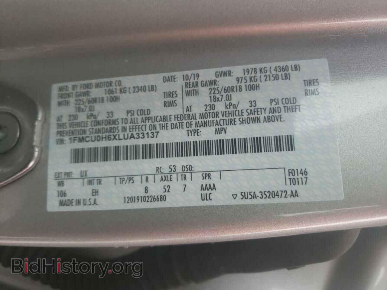 2020 FORD ESCAPE - VIN: 1FMCU0H6XLUA33137 - Photo 10