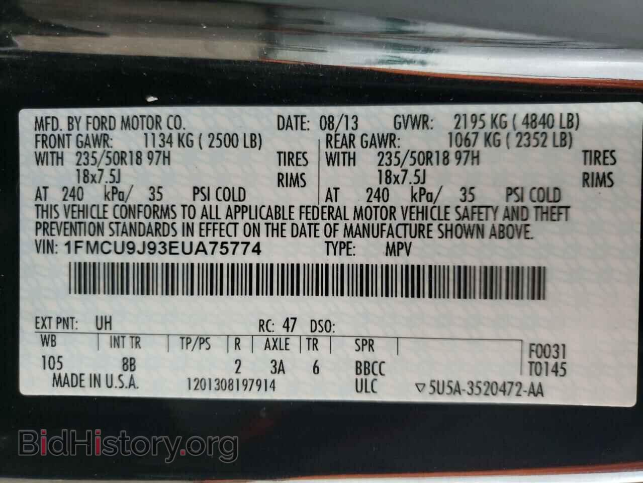 2014 FORD ESCAPE - VIN: 1FMCU9J93EUA75774 - Фото 10