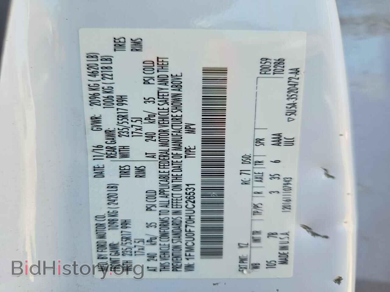 2017 FORD ESCAPE - VIN: 1FMCU0F70HUC26531 - Фото 13