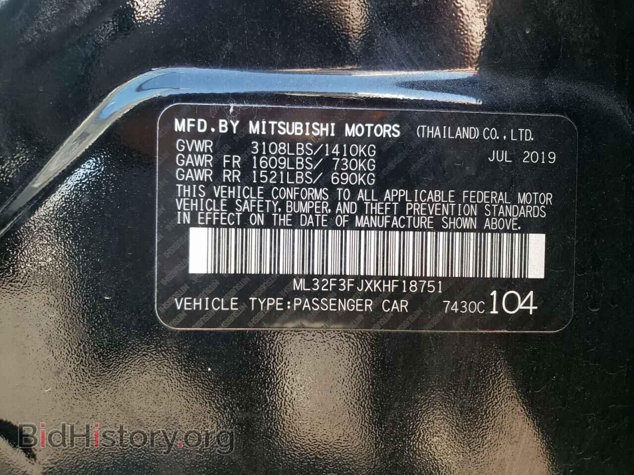 2019 MITSUBISHI MIRAGE - VIN: ML32F3FJXKHF18751 - Фото 10