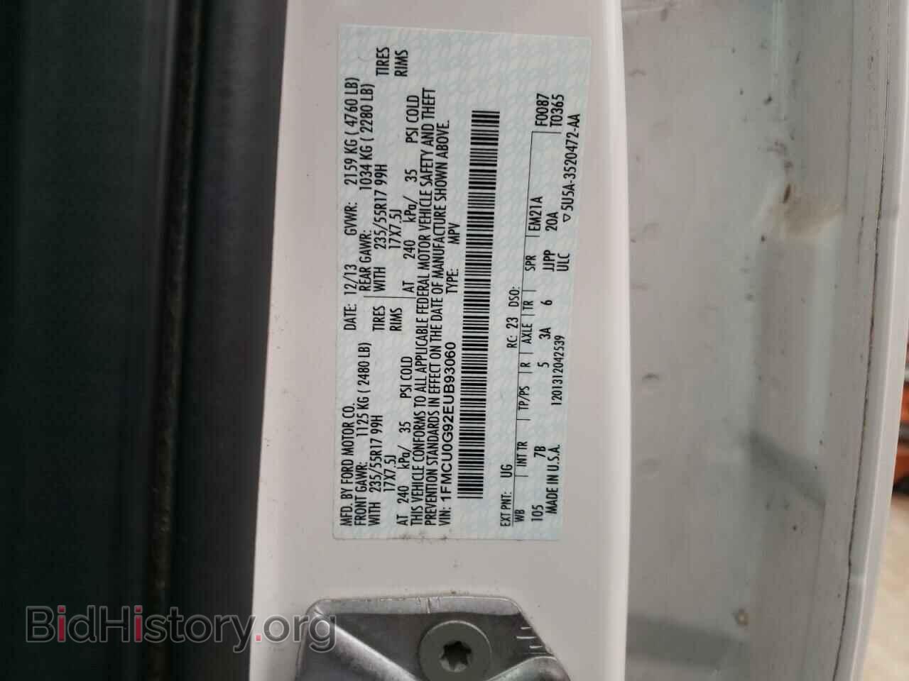 2014 FORD ESCAPE - VIN: 1FMCU0G92EUB93060 - Фото 13