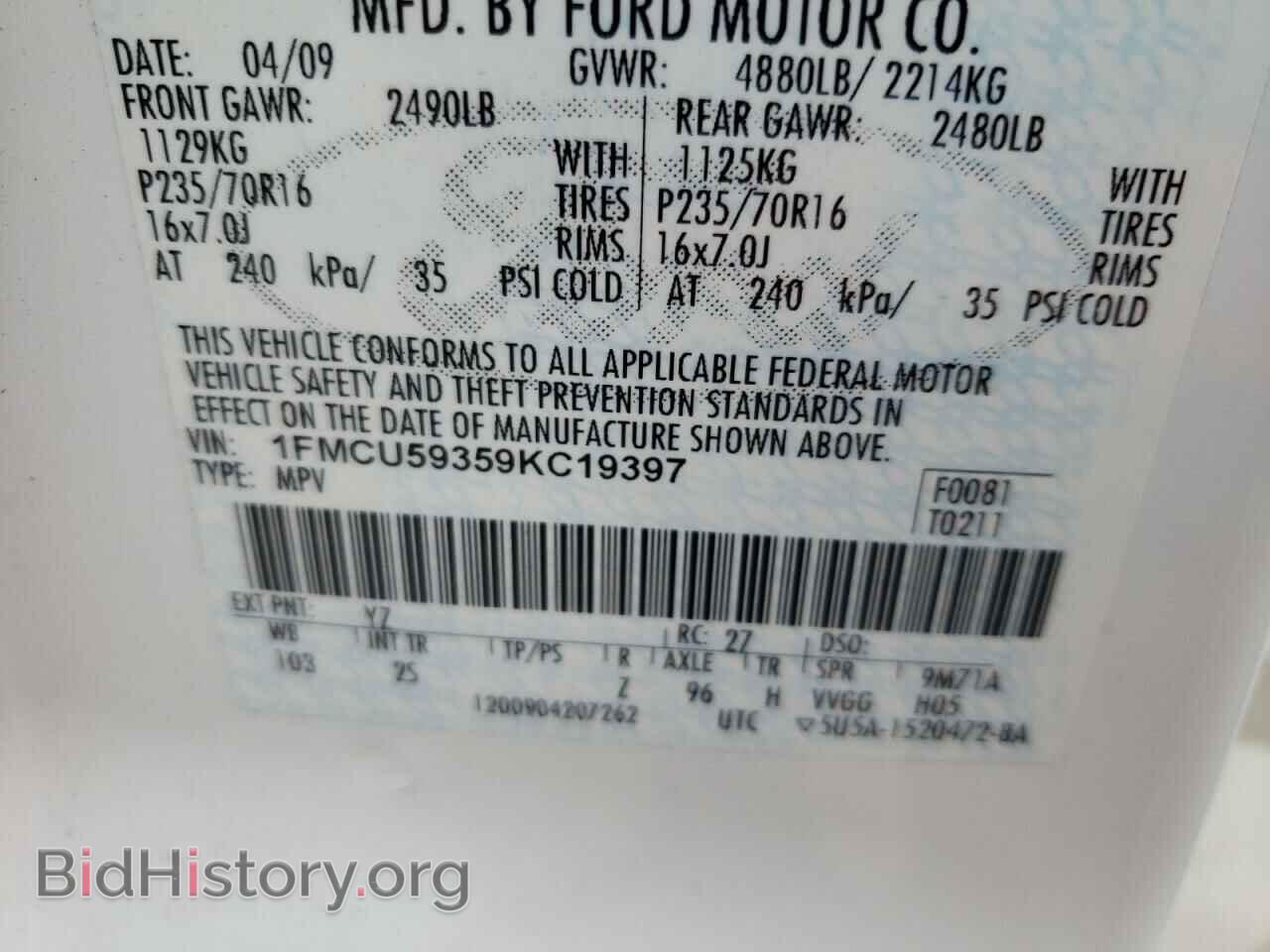 2009 FORD ESCAPE - VIN: 1FMCU59359KC19397 - Фото 13
