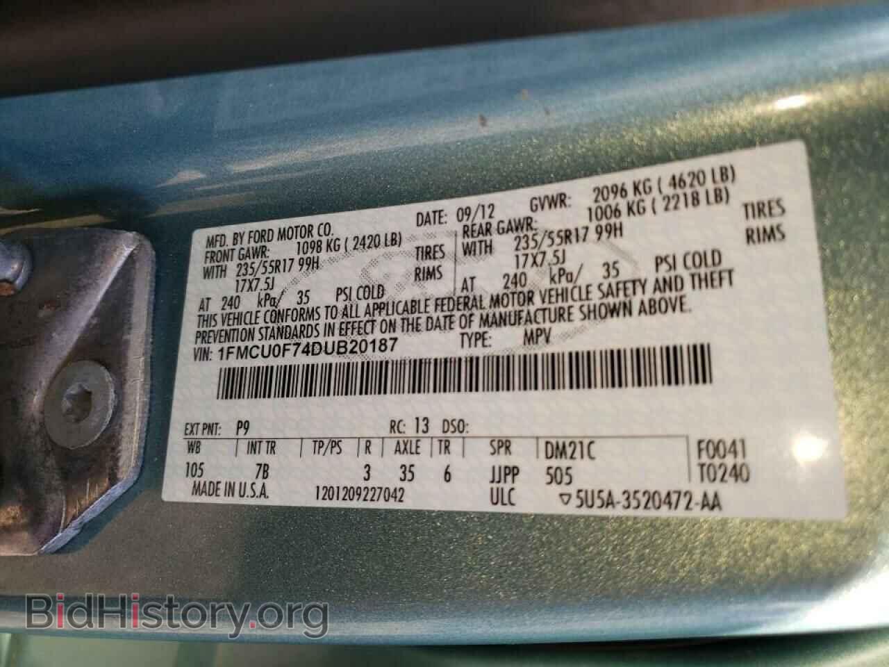 2013 FORD ESCAPE - VIN: 1FMCU0F74DUB20187 - Фото 10