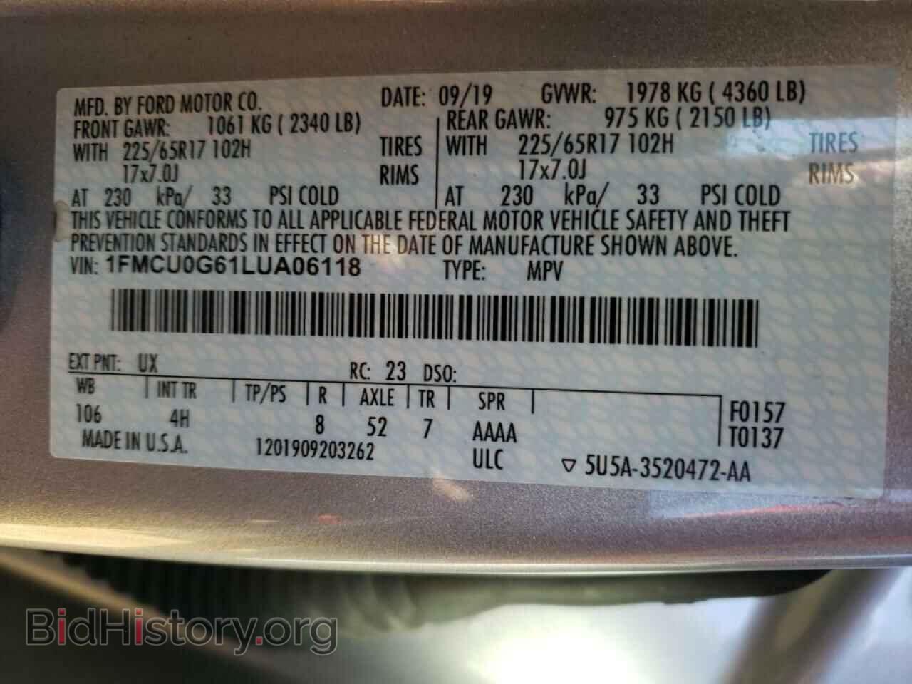 2020 FORD ESCAPE - VIN: 1FMCU0G61LUA06118 - Фото 10