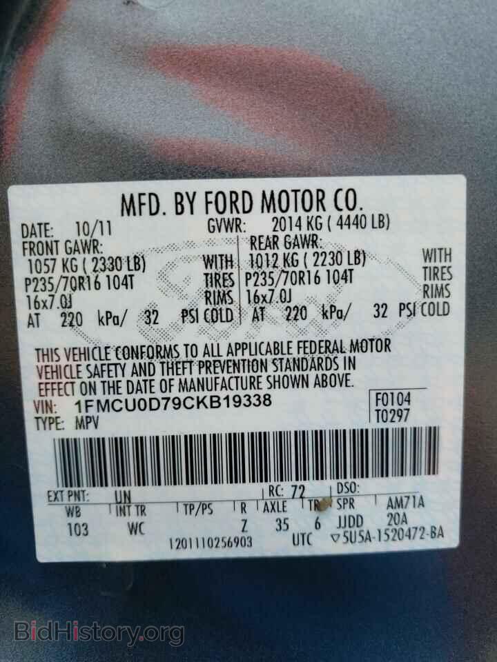 2012 FORD ESCAPE - VIN: 1FMCU0D79CKB19338 - Фото 10