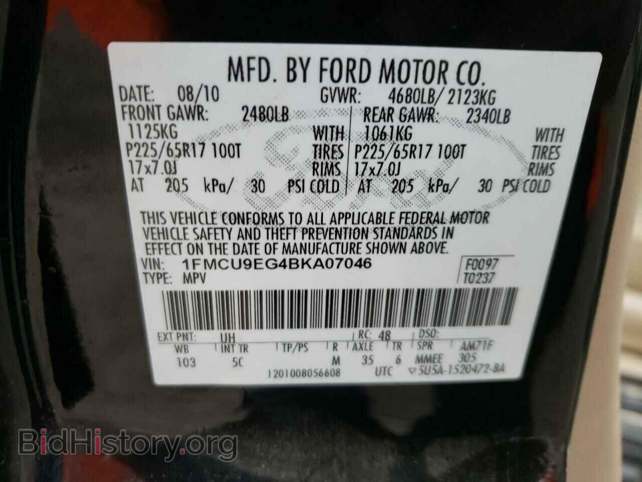 2011 FORD ESCAPE - VIN: 1FMCU9EG4BKA07046 - Фото 10