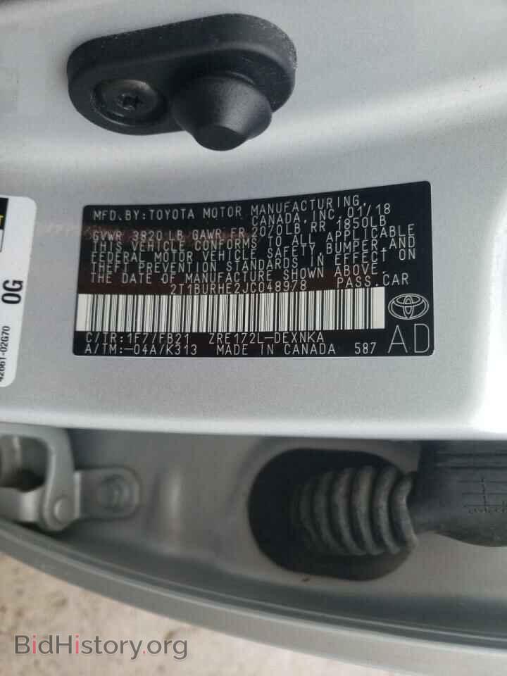 2018 TOYOTA COROLLA - VIN: 2T1BURHE2JC048978 - Фото 10