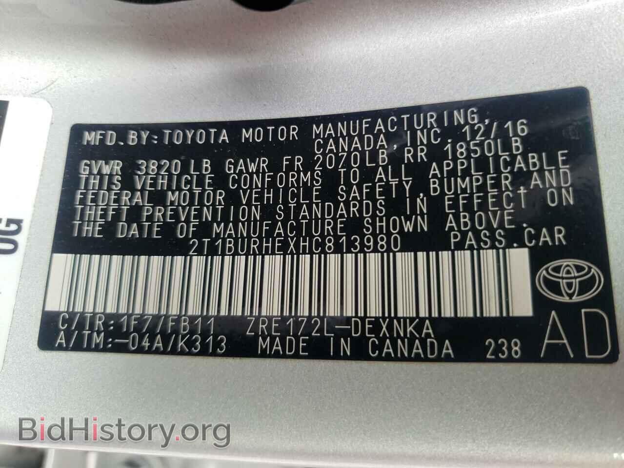 2017 TOYOTA COROLLA - VIN: 2T1BURHEXHC813980 - Фото 10
