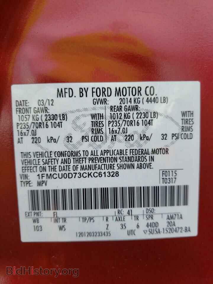 2012 FORD ESCAPE - VIN: 1FMCU0D73CKC61328 - Фото 10