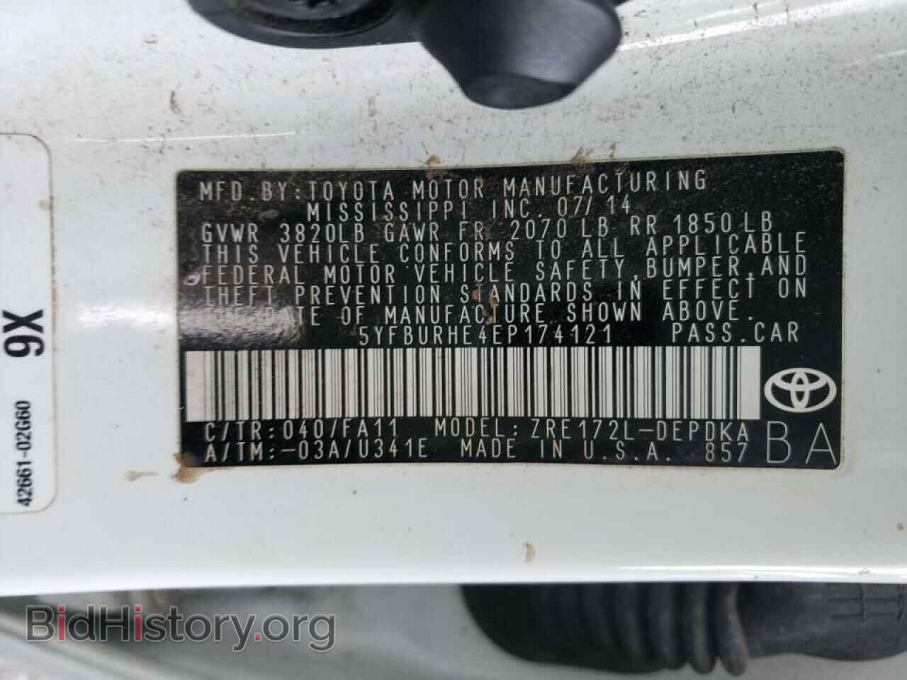 2014 TOYOTA COROLLA - VIN: 5YFBURHE4EP174121 - Фото 10