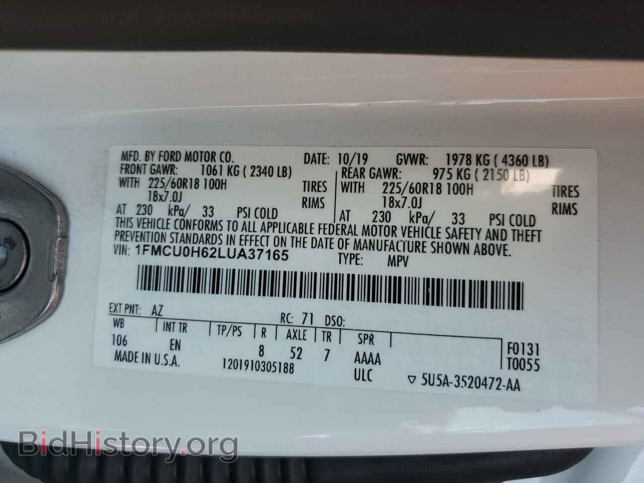 2020 FORD ESCAPE - VIN: 1FMCU0H62LUA37165 - Photo 13
