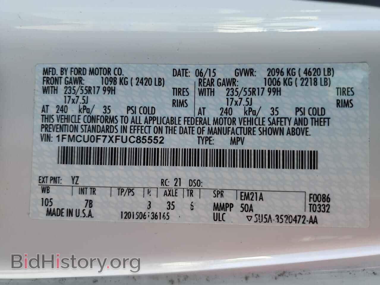 2015 FORD ESCAPE - VIN: 1FMCU0F7XFUC85552 - Фото 14