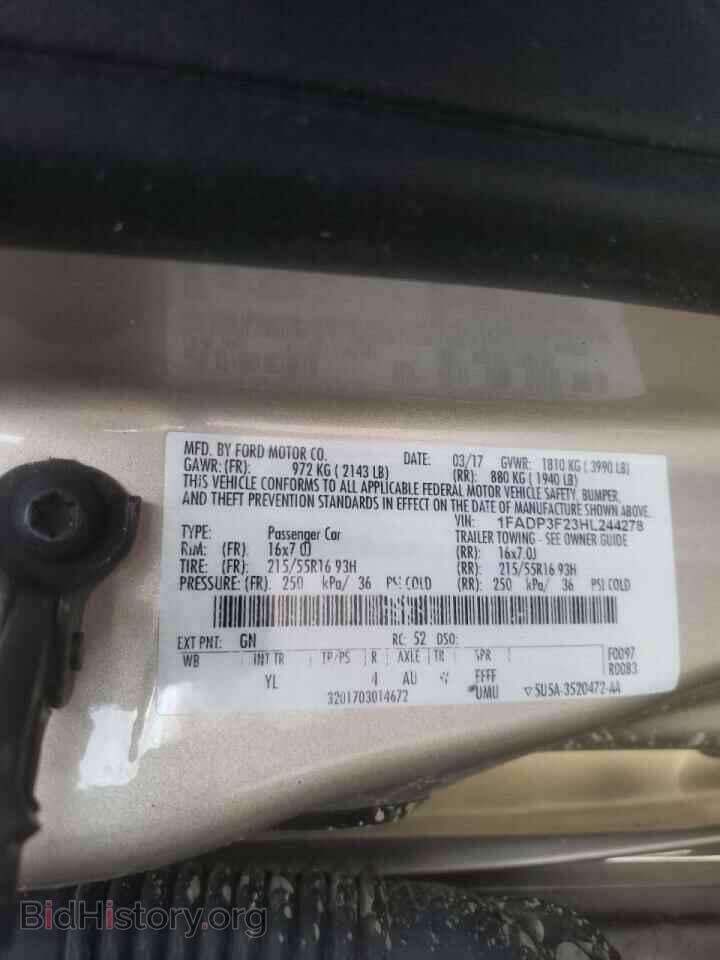 2017 FORD FOCUS - VIN: 1FADP3F23HL244278 - Фото 10
