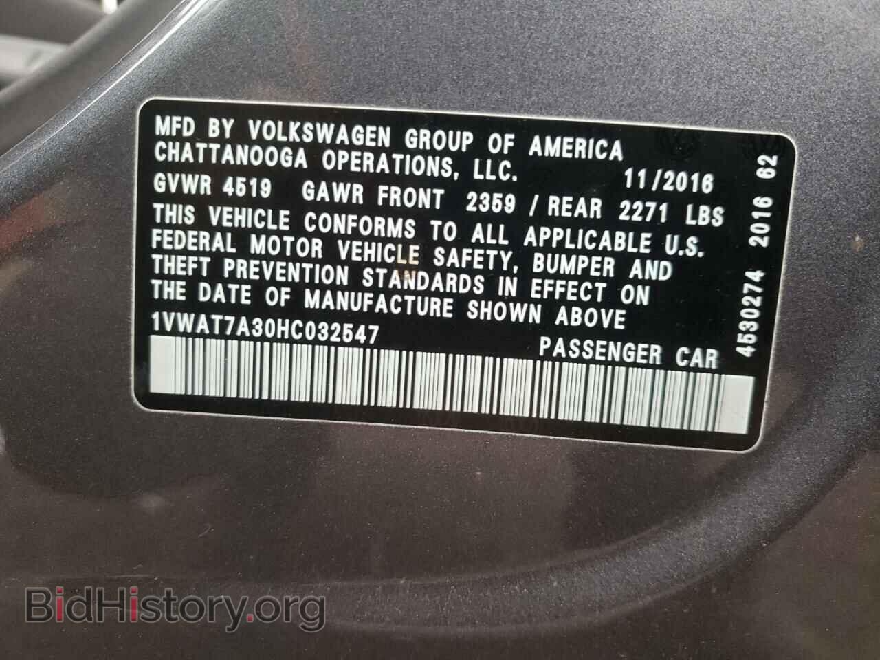 2017 VOLKSWAGEN PASSAT - VIN: 1VWAT7A30HC032547 - Фото 10