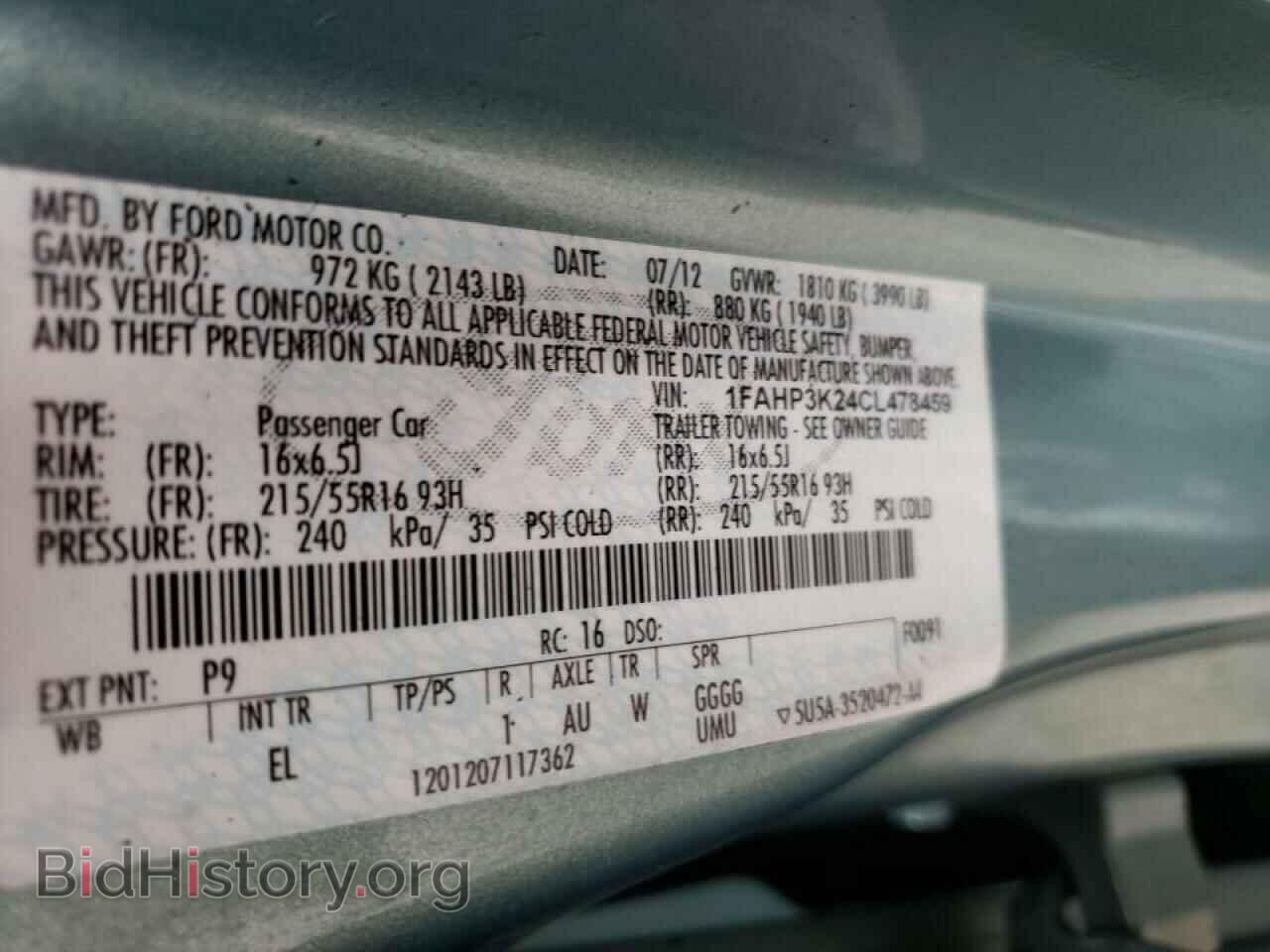 2012 FORD FOCUS - VIN: 1FAHP3K24CL478459 - Фото 10