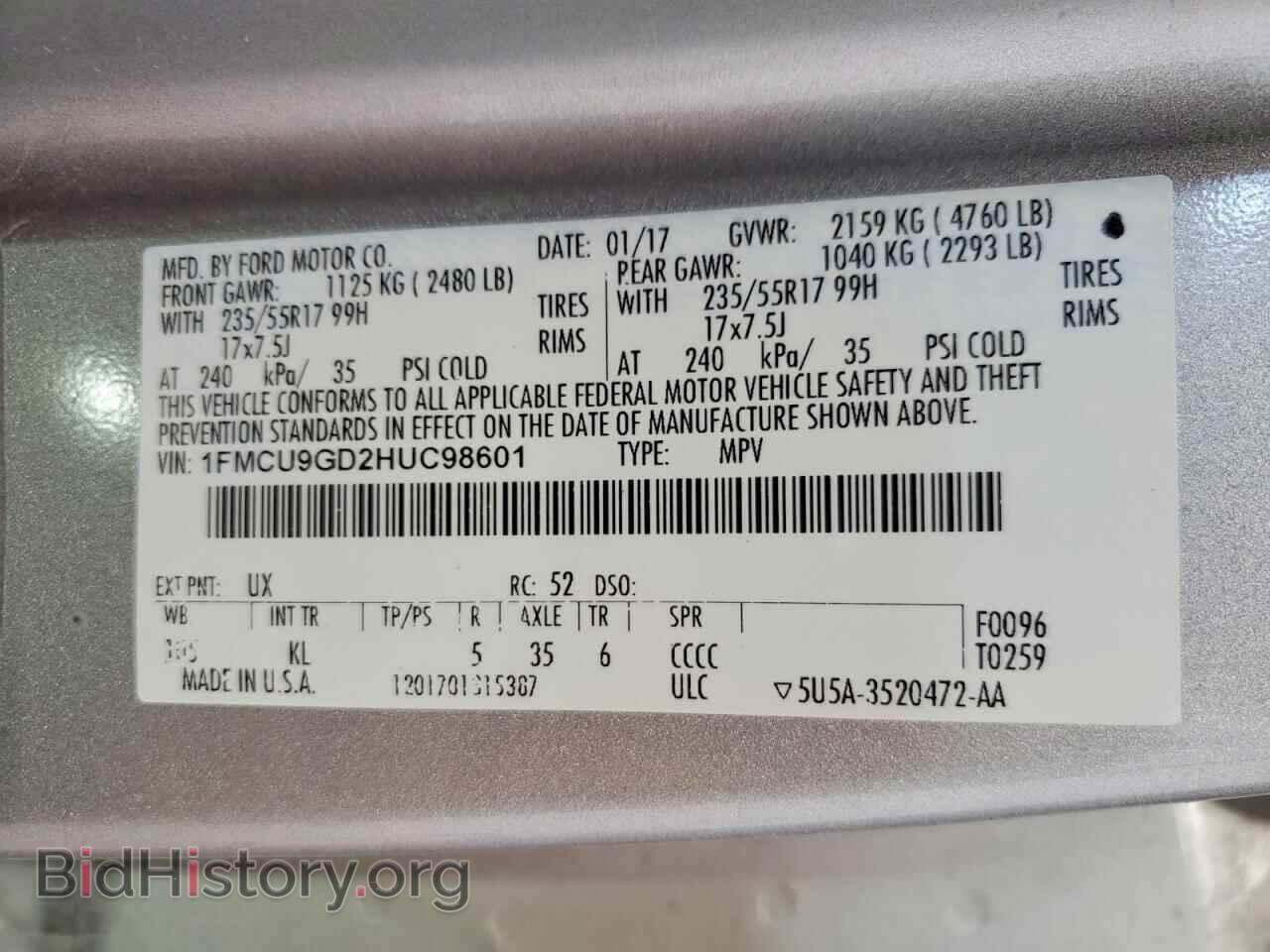 2017 FORD ESCAPE - VIN: 1FMCU9GD2HUC98601 - Фото 13