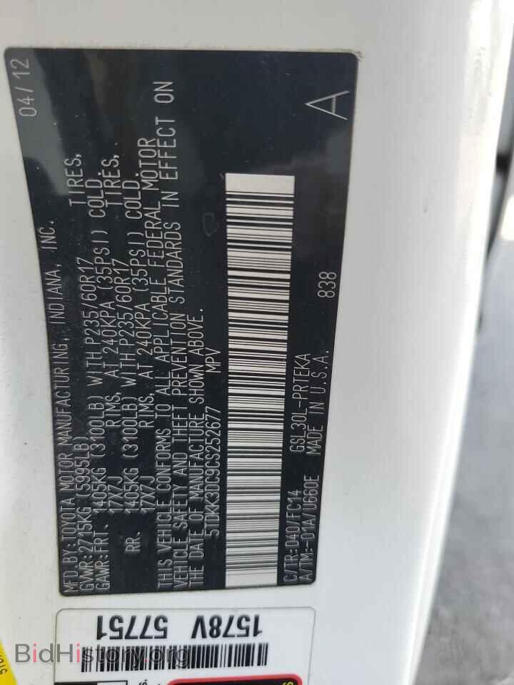 2012 TOYOTA All Models - VIN: 5TDKK3DC9CS252677 - Фото 14
