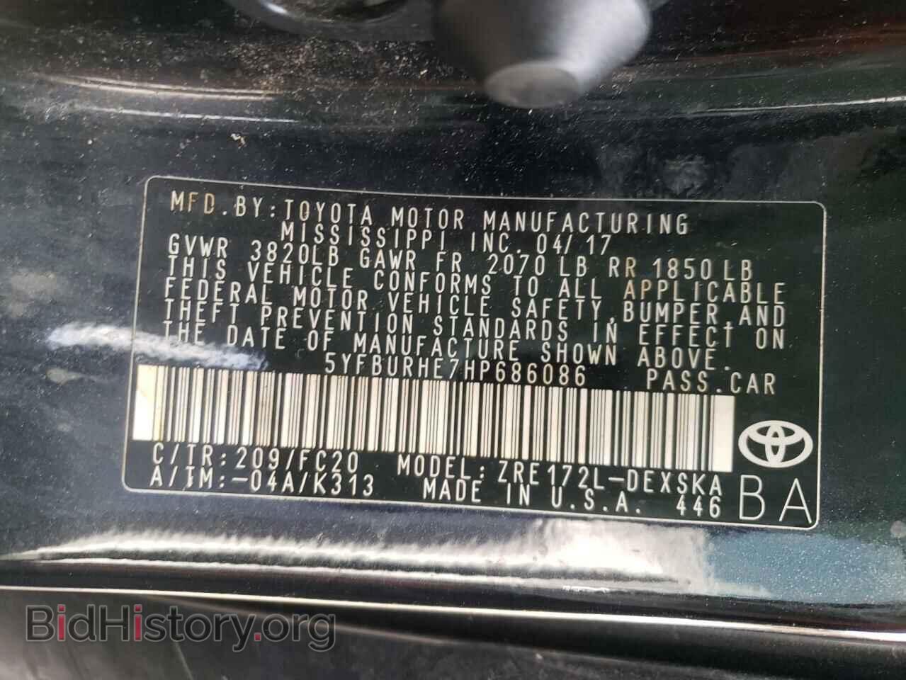 2017 TOYOTA COROLLA - VIN: 5YFBURHE7HP686086 - Фото 10