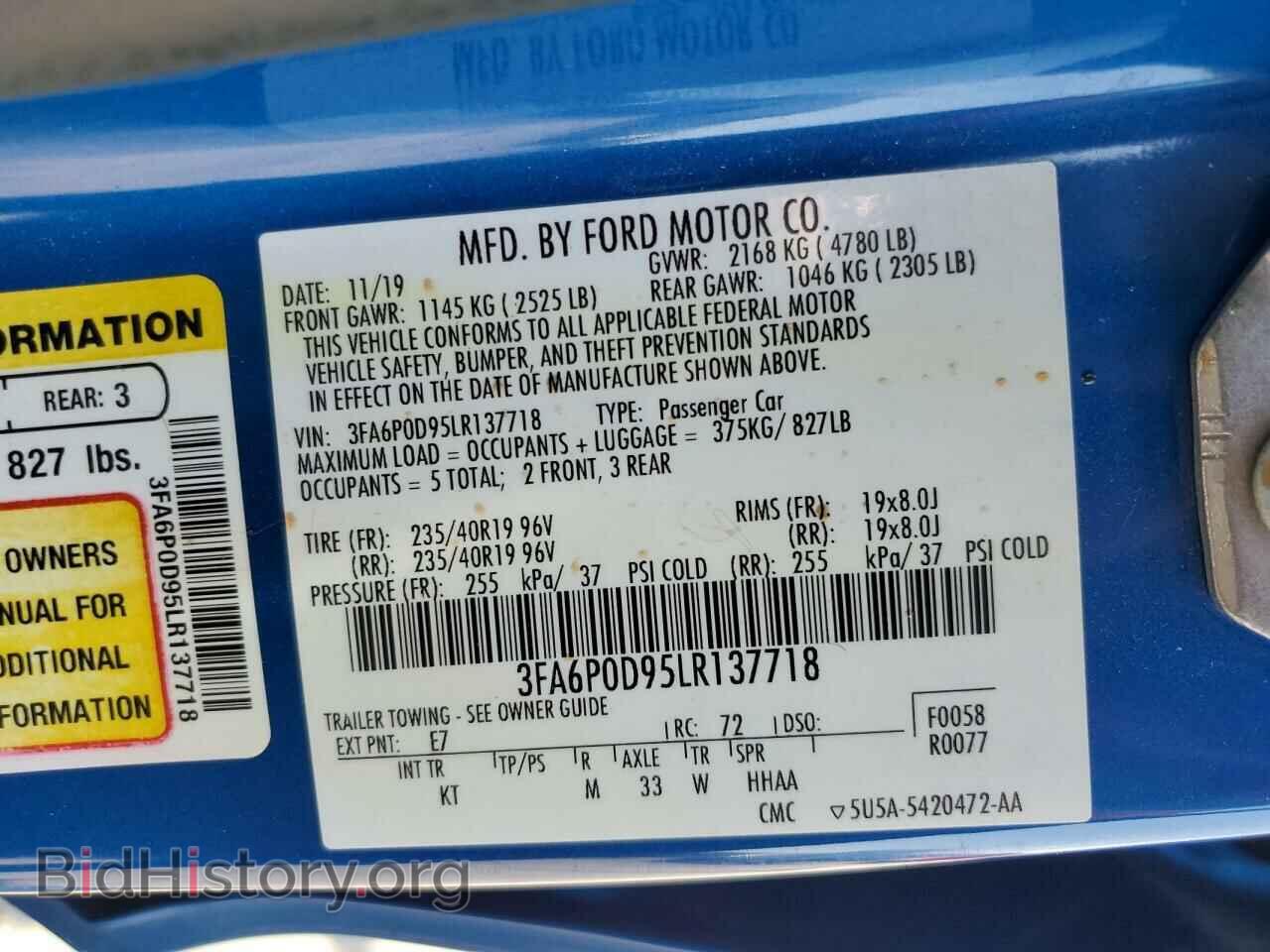 2020 FORD FUSION - VIN: 3FA6P0D95LR137718 - Фото 13