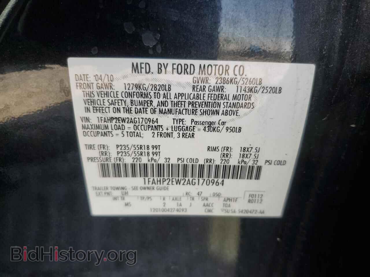 2010 FORD TAURUS - VIN: 1FAHP2EW2AG170964 - Photo 12