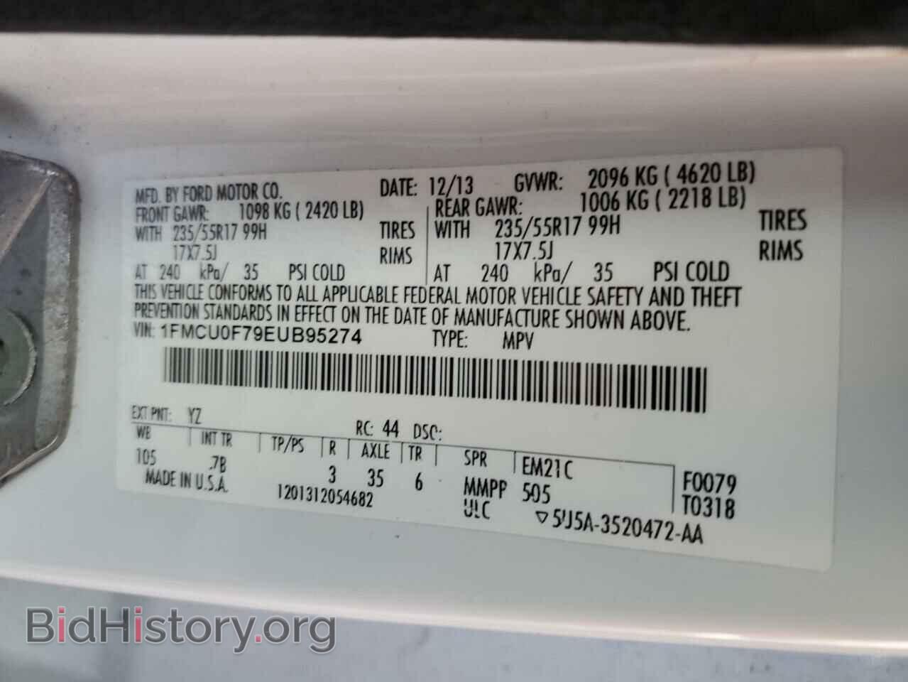 2014 FORD ESCAPE - VIN: 1FMCU0F79EUB95274 - Фото 13