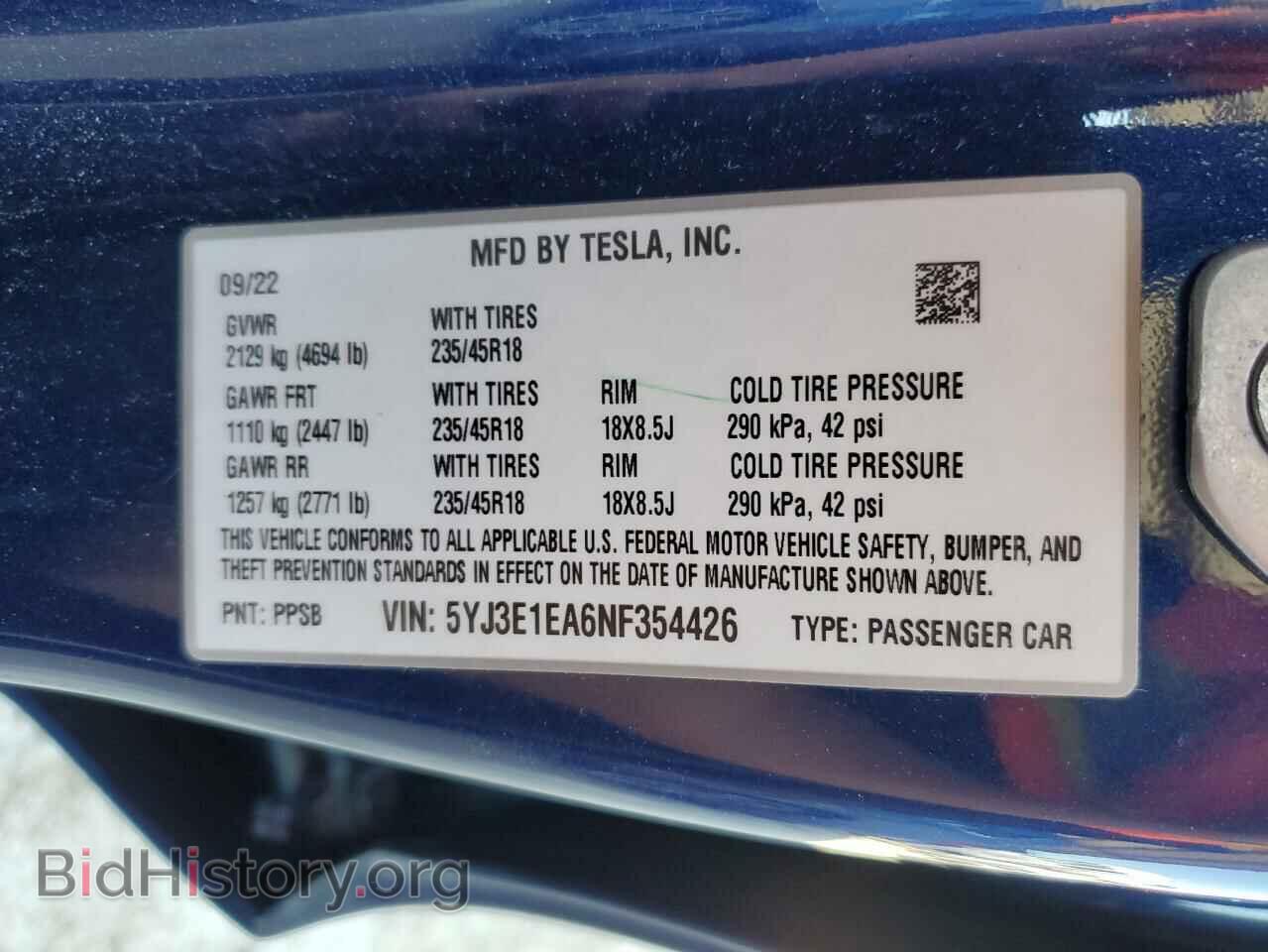 2022 TESLA MODEL 3 - VIN: 5YJ3E1EA6NF354426 - Фото 13