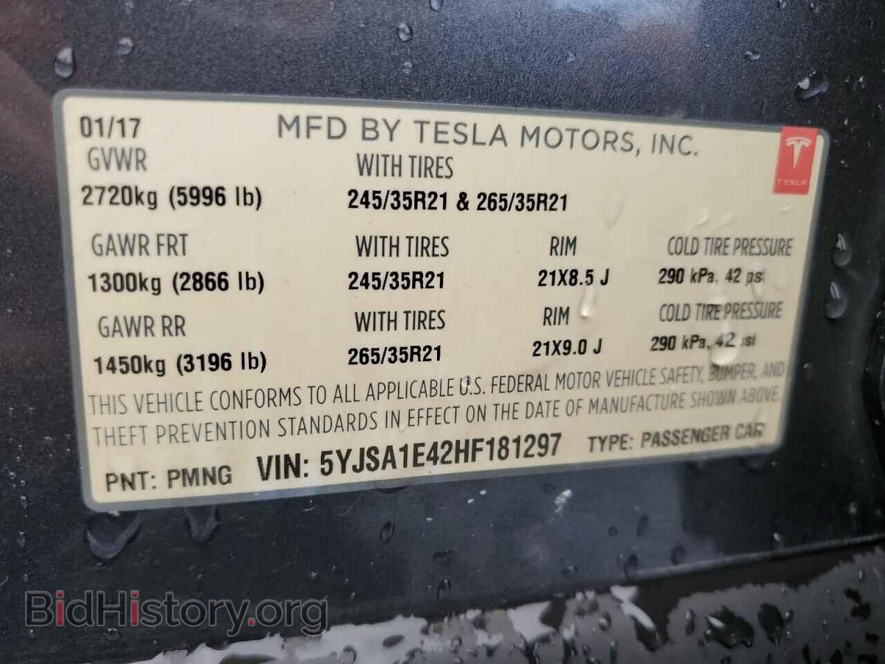 2017 TESLA MODEL S - VIN: 5YJSA1E42HF181297 - Photo 14