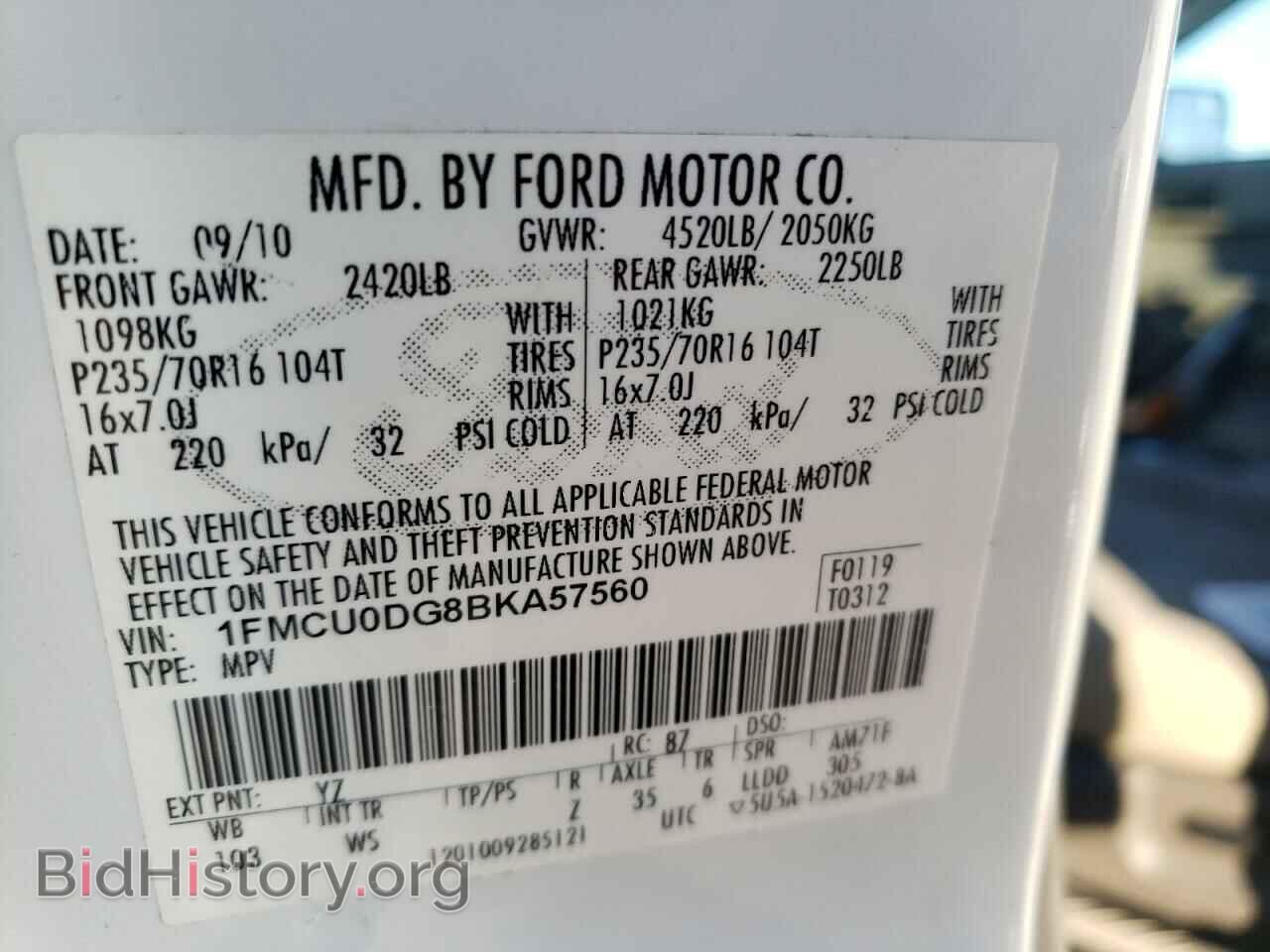 2011 FORD ESCAPE - VIN: 1FMCU0DG8BKA57560 - Фото 10