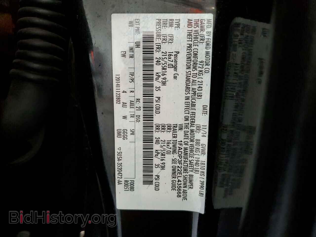 2014 FORD FOCUS - VIN: 1FADP3F22EL435668 - Фото 12